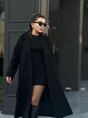 Black Premium Sleeve Belted Coat