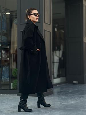 Black Premium Sleeve Belted Coat