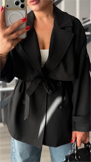 Black Premium Belted Oversized Trench Coat