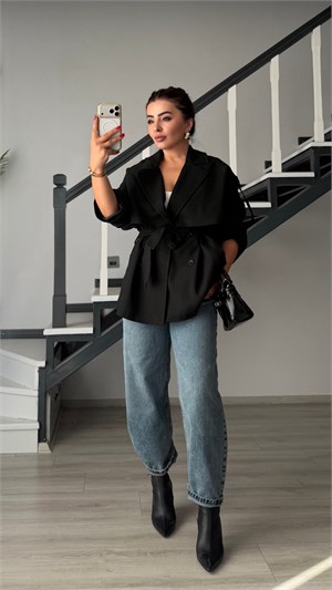 Black Premium Belted Oversized Trench Coat