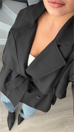 Black Premium Belted Oversized Trench Coat