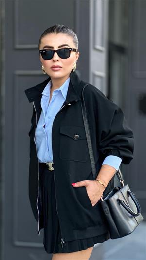 Siyah Tasarım Oversize Bomber Ceket 