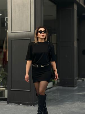 Siyah Tasarım Vatkalı Premium Tişört Elbise 