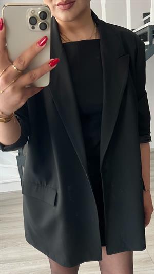 Siyah Tek Düğme Oversize Blazer Ceket 