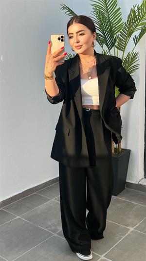 Siyah Tek Düğme Oversize Blazer Ceket