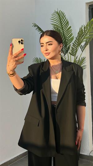 Siyah Tek Düğme Oversize Blazer Ceket