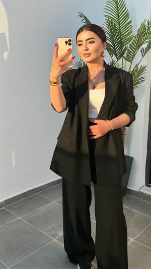 Siyah Tek Düğme Oversize Blazer Ceket