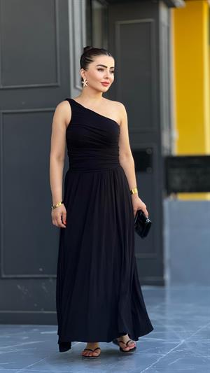 Black One-Shoulder Jersey Full-Lined Dress