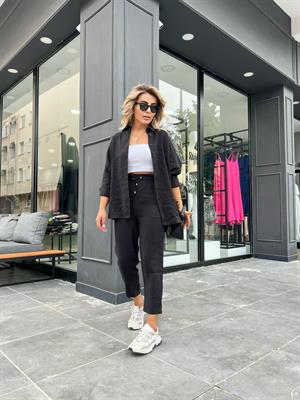 Siyah Tensel Kumaş Gömlek Pantolon Takım