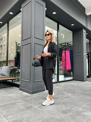 Siyah Tensel Kumaş Gömlek Pantolon Takım