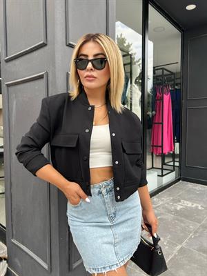 Siyah Torba Cepli Bomber Ceket 