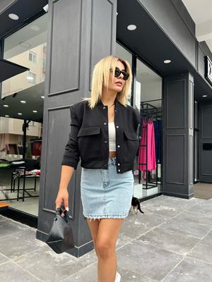 Siyah Torba Cepli Bomber Ceket 
