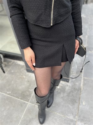 Black Tweed Crop Jacket and Shorts Skirt Set