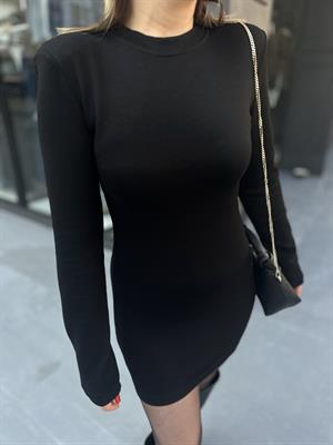 Siyah Vatkalı Mini Elbise 