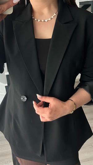 Siyah Volanlı Bel Oturtmalı Blazer Ceket 