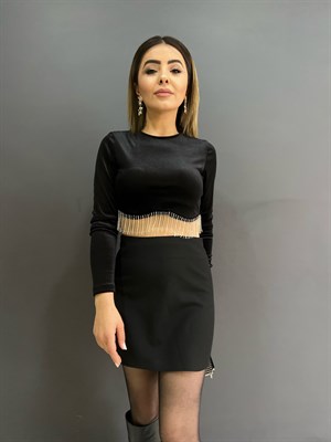 Siyah Yanı Fermuarlı Mini Etek
