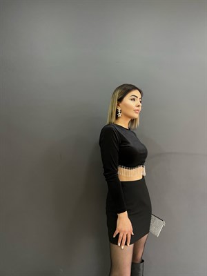 Siyah Yanı Fermuarlı Mini Etek