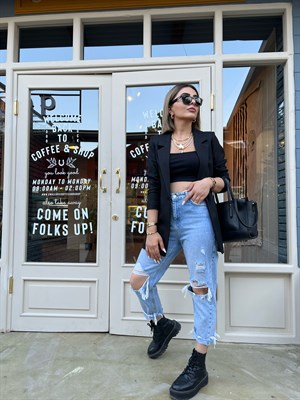 Siyah Yün Efekt Blazer Ceket