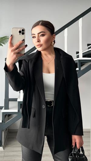 Siyah Yün Effect Blazer Ceket