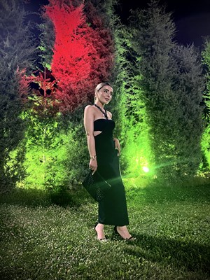 Siyah Zincirli Boyun Askılı Elbise