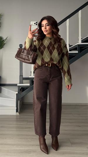 Süet Kemerli Acı Kahve Skater Jean
