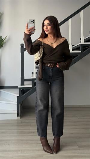 Süet Kemerli Antik Yıkama Skater Jean