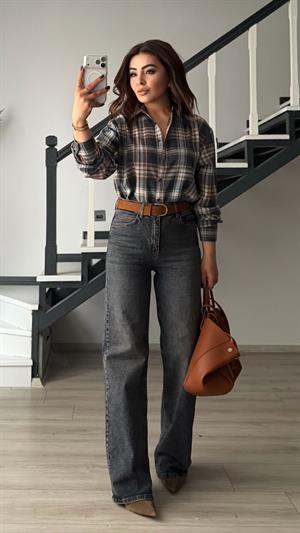Süet Kemerli Eskitme Yıkamalı Straight Jean
