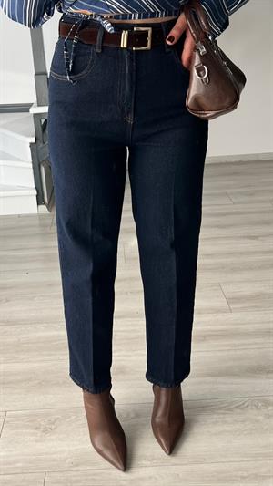 Süet Kemerli Koyu Lacivert Skater Jean
