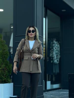 Sütlü Kahve Kuşaklı Kaşe Kaban 