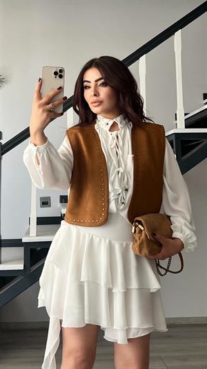 Taba Zımbalı Süet Yelek