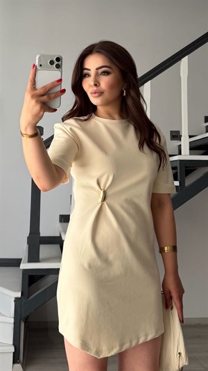Stone Asymmetric Mini Dress with Accessory Detail
