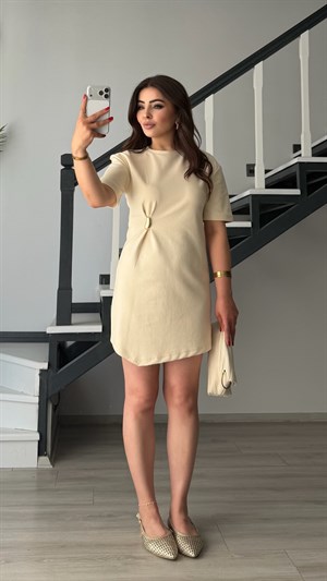 Stone Asymmetric Mini Dress with Accessory Detail