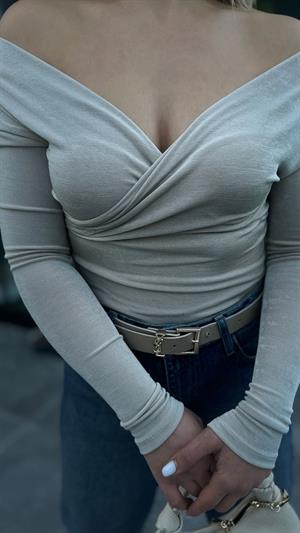 Stone Asymmetrical Shoulder Detail Wrap Blouse