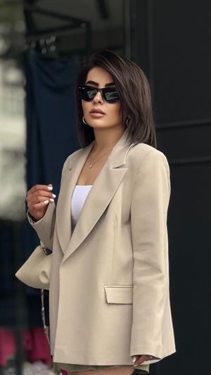 Taş Astarı Çizgili Blazer Ceket