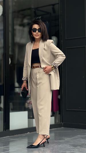 Stone Lining Leopard Print Jacket and Pants Set