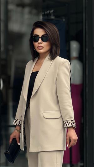 Stone Lining Leopard Print Jacket and Pants Set