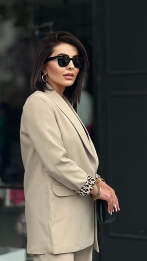 Stone Lining Leopard Print Jacket and Pants Set