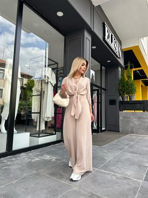 Taş Bağlama Detaylı Bluz Pantolon Takım 