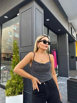 Taş Baskılı Crop Bluz 