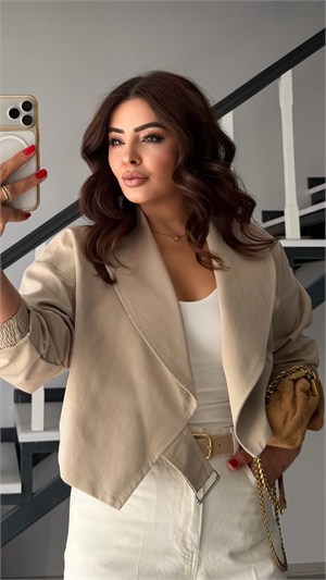 Stone Elastic Waist Belted Bomber Trench Coat