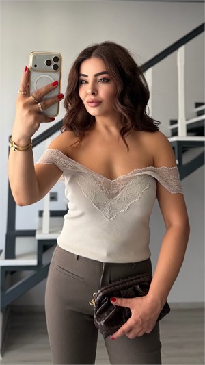 Stone Lace V-Neck Blouse