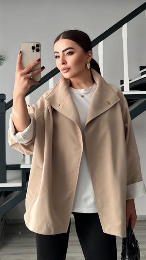 Taş Dik Yaka Oversize Trençkot