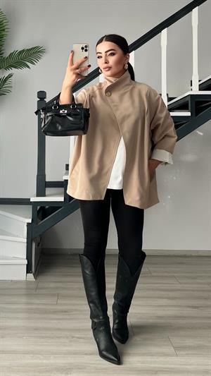 Taş Dik Yaka Oversize Trençkot