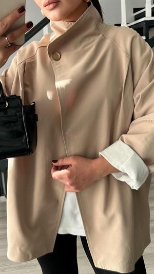 Taş Dik Yaka Oversize Trençkot