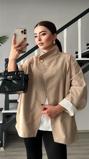 Taş Dik Yaka Oversize Trençkot