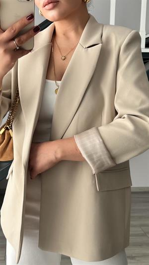Taş Duble Crep Astarı Çizgili Blazer Ceket