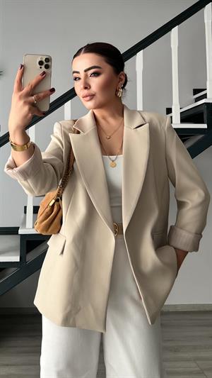 Taş Duble Crep Astarı Çizgili Blazer Ceket