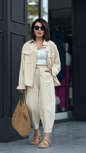 Taş Gabardin Gömlek Pantolon Takım 