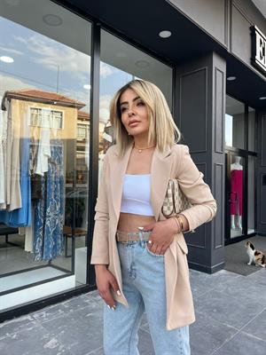 Taş Gold Düğme Atlas Kumaş Blazer Ceket