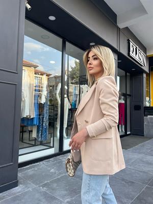 Taş Gold Düğme Atlas Kumaş Blazer Ceket